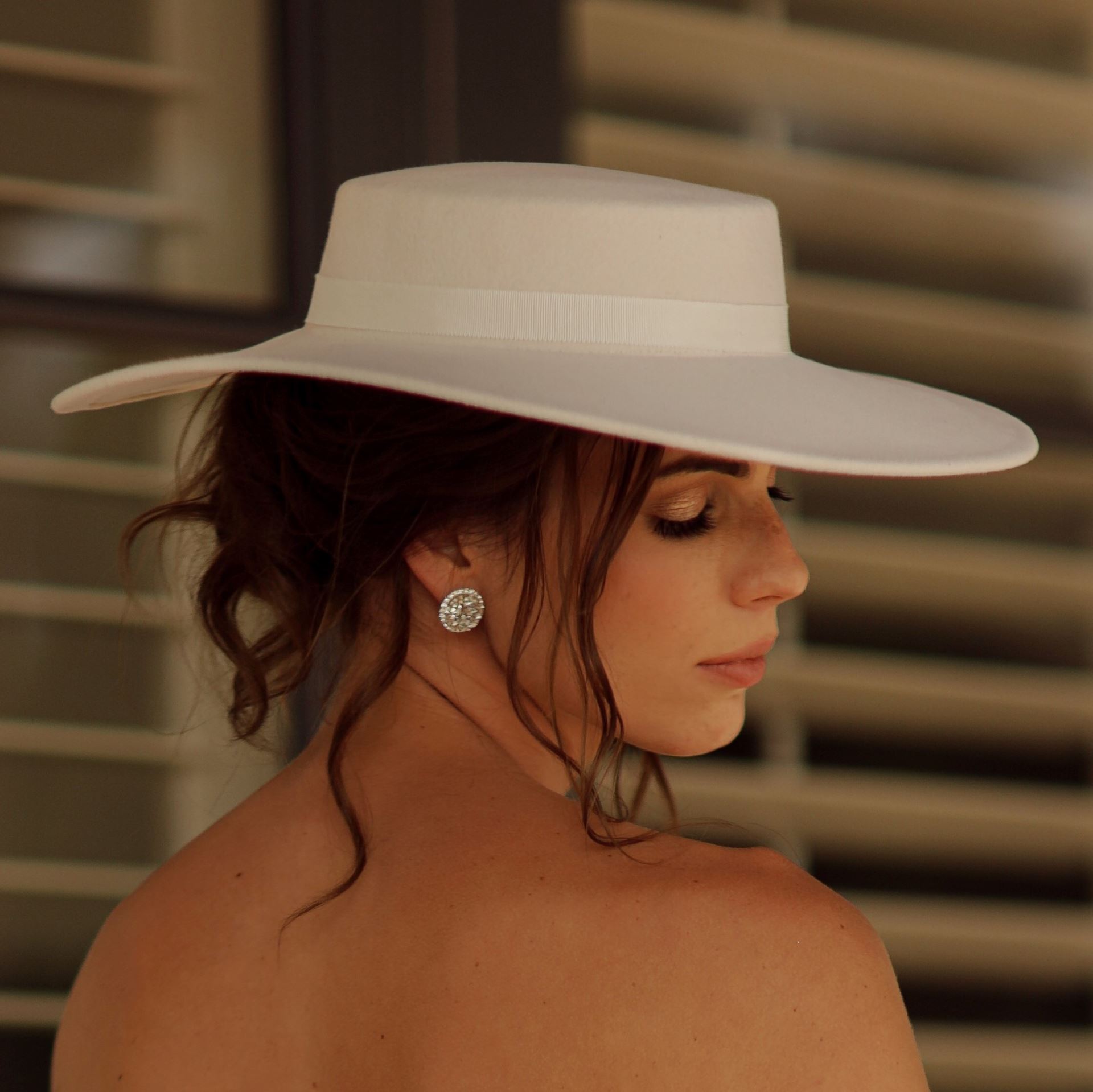 Bridal boater wool ivory hat